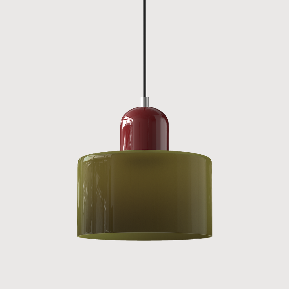 Colored Glass Drum Pendant Light | 5.9 in Bauhaus Shade with Contrast Cap | 36 Color Combos, Adjustable Cord
