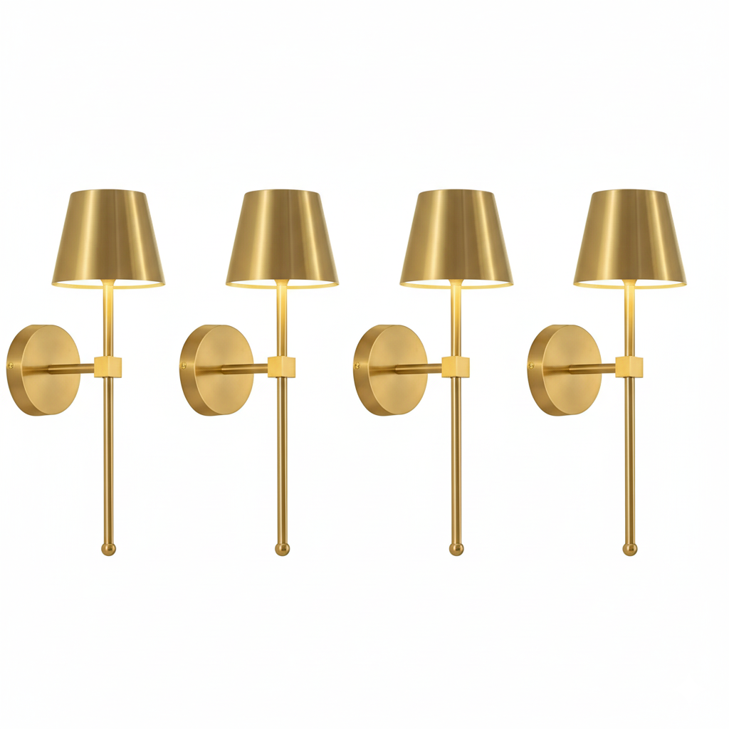Rechargeable Wall Sconces | Metal Cone Shade, 5200mAh, USB-C | Touch & Remote Dimming, 3 Colors, Set of 2 or 4