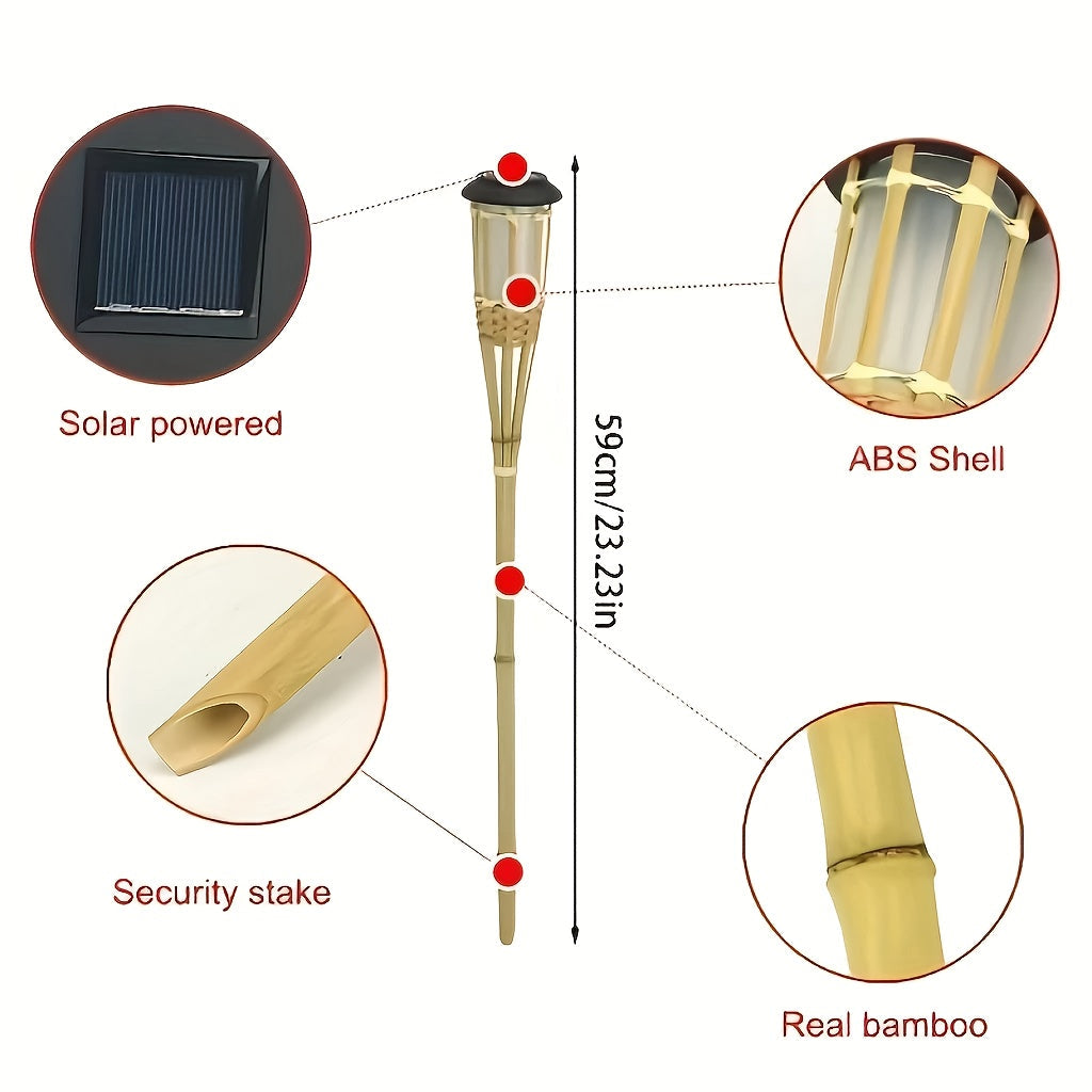 Solar Bamboo Flame Lights | 12-LED Flickering Effect Garden Lanterns, Eco-Friendly Design