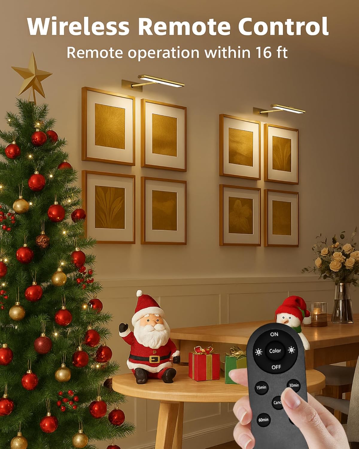 Rechargeable Picture Light | Cordless LED Bar, Magnetic Mount, USB-C | Remote & Touch Dimming, Timer, Gold or Black