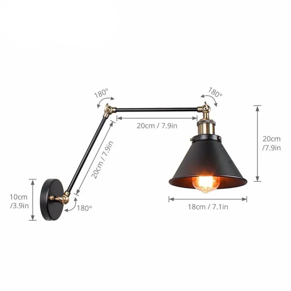 Swing Arm Wall Sconce | Black Metal Cone Shade, 16 in Folding Arm | Plug-In or Hardwired, Single or Set of 2