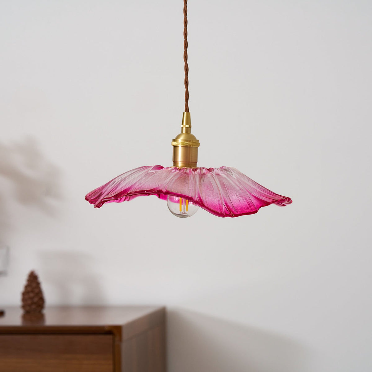 Flower Glass Pendant Light | 11 in Plug-In Shade in Pink, Clear or Green | 177 in Cord, Sloped Ceiling Ready