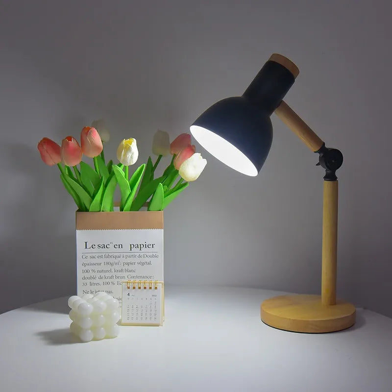 Nordic Desk Lamp | Adjustable Rubberwood Base with Metal Shade
