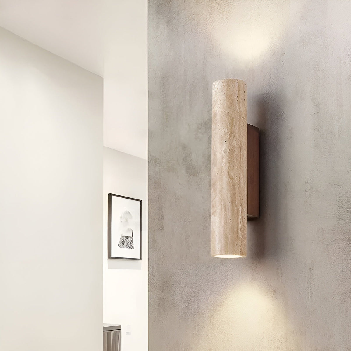 Travertine Wall Sconce | Natural Stone Cylinder, Up and Down Light | 11 or 12.6 in Modern Japandi Wall Light