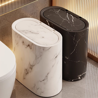 Marble Pattern Trash Can | Space-Saving Oval Design with Lid