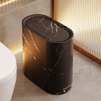 Marble Pattern Trash Can | Space-Saving Oval Design with Lid