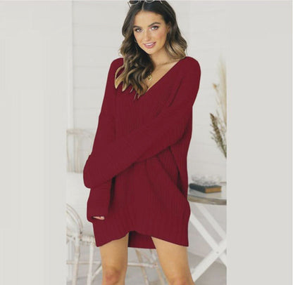 Women's Oversized Sweater Dress | Chunky Knit, Deep V-Neck, Long Sleeves, Tunic Length | 4 Colours, S to 3XL