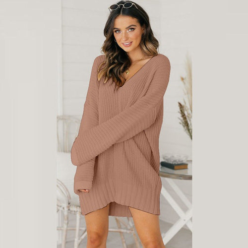 Women's Oversized Sweater Dress | Chunky Knit, Deep V-Neck, Long Sleeves, Tunic Length | 4 Colours, S to 3XL