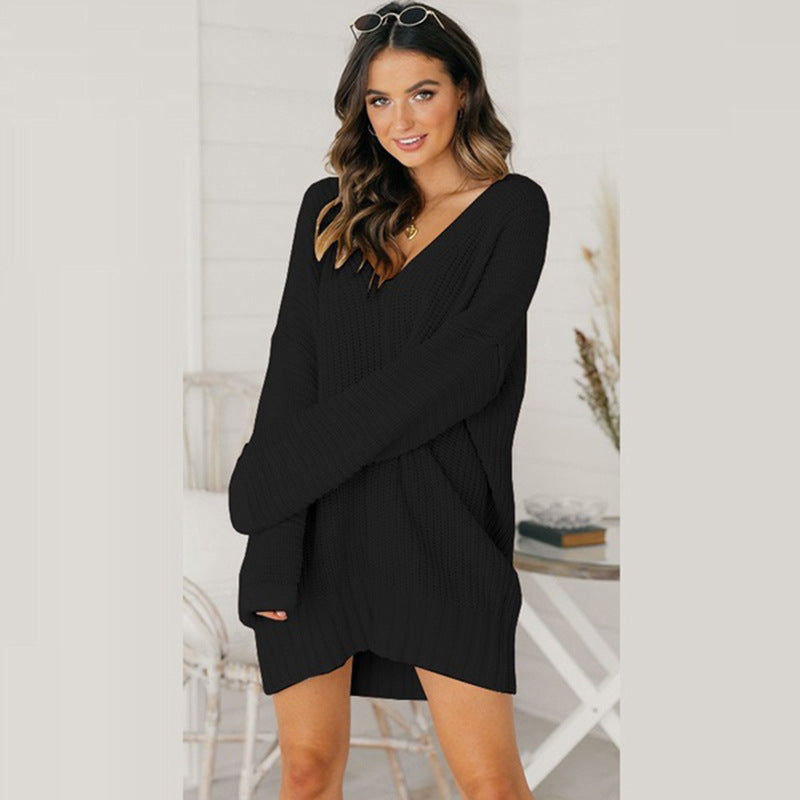 Women's Oversized Sweater Dress | Chunky Knit, Deep V-Neck, Long Sleeves, Tunic Length | 4 Colours, S to 3XL