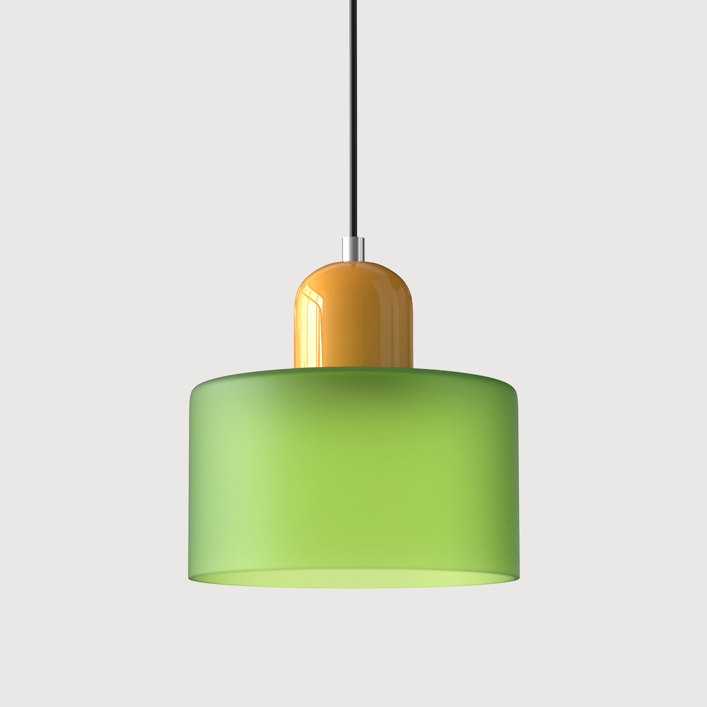 Colored Glass Drum Pendant Light | 5.9 in Bauhaus Shade with Contrast Cap | 36 Color Combos, Adjustable Cord
