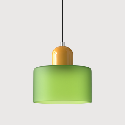 Colored Glass Drum Pendant Light | 5.9 in Bauhaus Shade with Contrast Cap | 36 Color Combos, Adjustable Cord