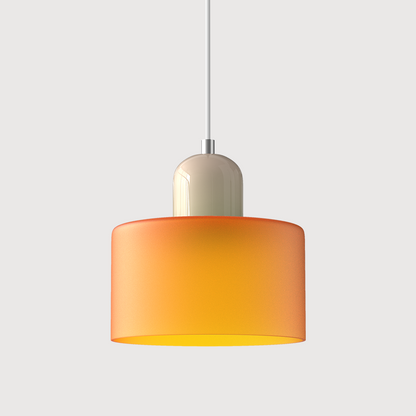 Colored Glass Drum Pendant Light | 5.9 in Bauhaus Shade with Contrast Cap | 36 Color Combos, Adjustable Cord