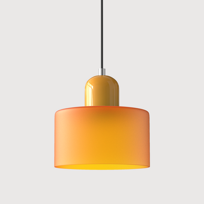 Colored Glass Drum Pendant Light | 5.9 in Bauhaus Shade with Contrast Cap | 36 Color Combos, Adjustable Cord
