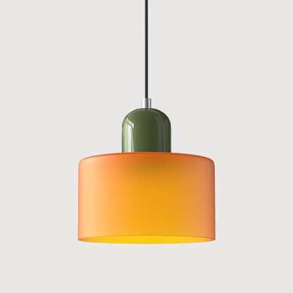 Colored Glass Drum Pendant Light | 5.9 in Bauhaus Shade with Contrast Cap | 36 Color Combos, Adjustable Cord