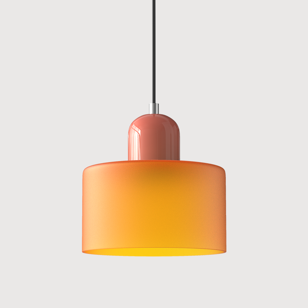 Colored Glass Drum Pendant Light | 5.9 in Bauhaus Shade with Contrast Cap | 36 Color Combos, Adjustable Cord
