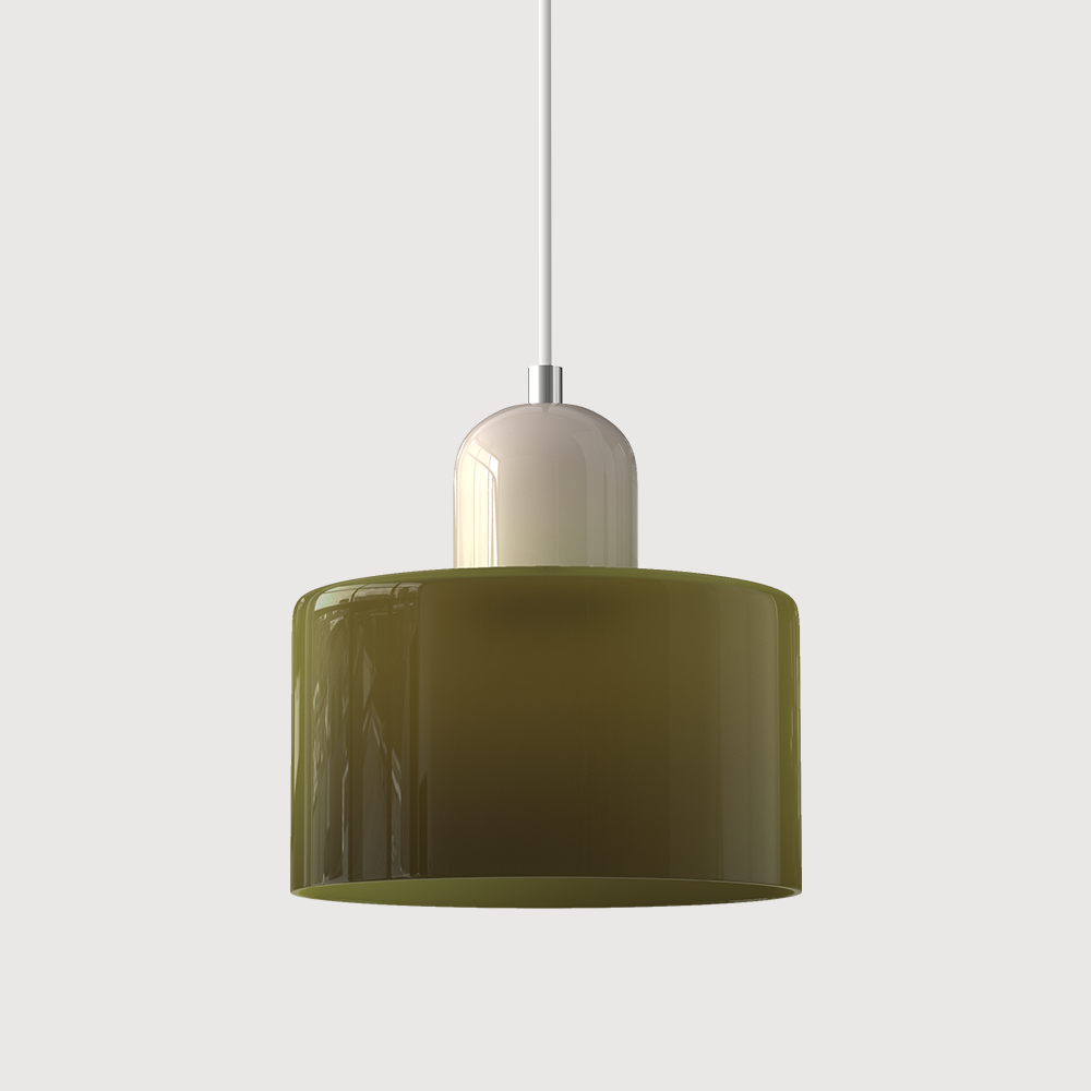 Colored Glass Drum Pendant Light | 5.9 in Bauhaus Shade with Contrast Cap | 36 Color Combos, Adjustable Cord