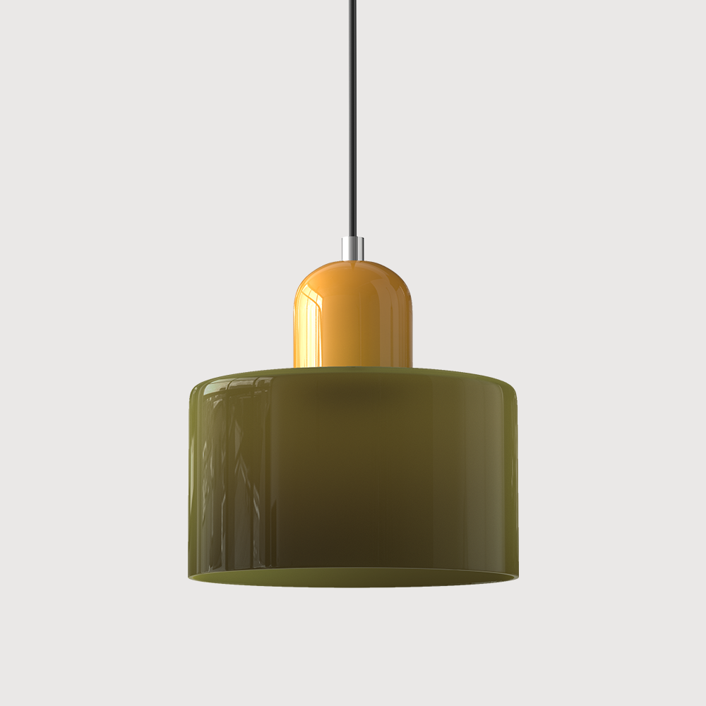 Colored Glass Drum Pendant Light | 5.9 in Bauhaus Shade with Contrast Cap | 36 Color Combos, Adjustable Cord