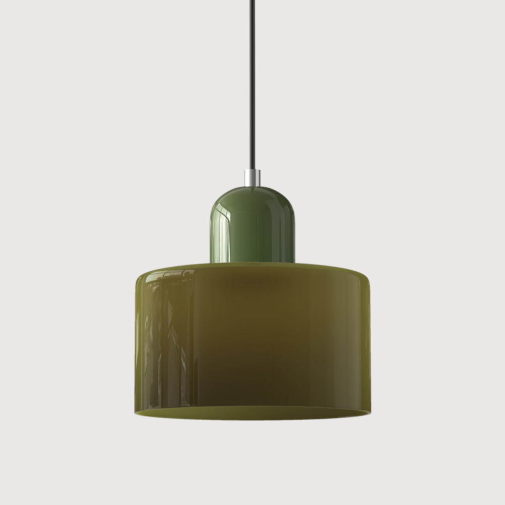 Colored Glass Drum Pendant Light | 5.9 in Bauhaus Shade with Contrast Cap | 36 Color Combos, Adjustable Cord