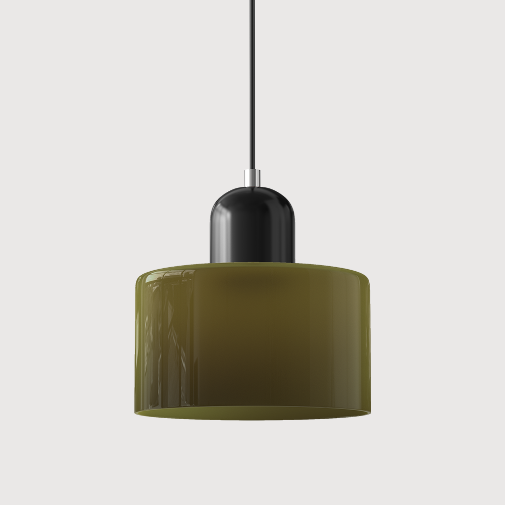 Colored Glass Drum Pendant Light | 5.9 in Bauhaus Shade with Contrast Cap | 36 Color Combos, Adjustable Cord