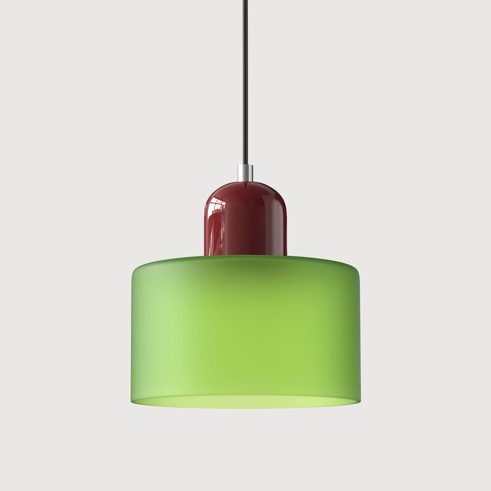 Colored Glass Drum Pendant Light | 5.9 in Bauhaus Shade with Contrast Cap | 36 Color Combos, Adjustable Cord