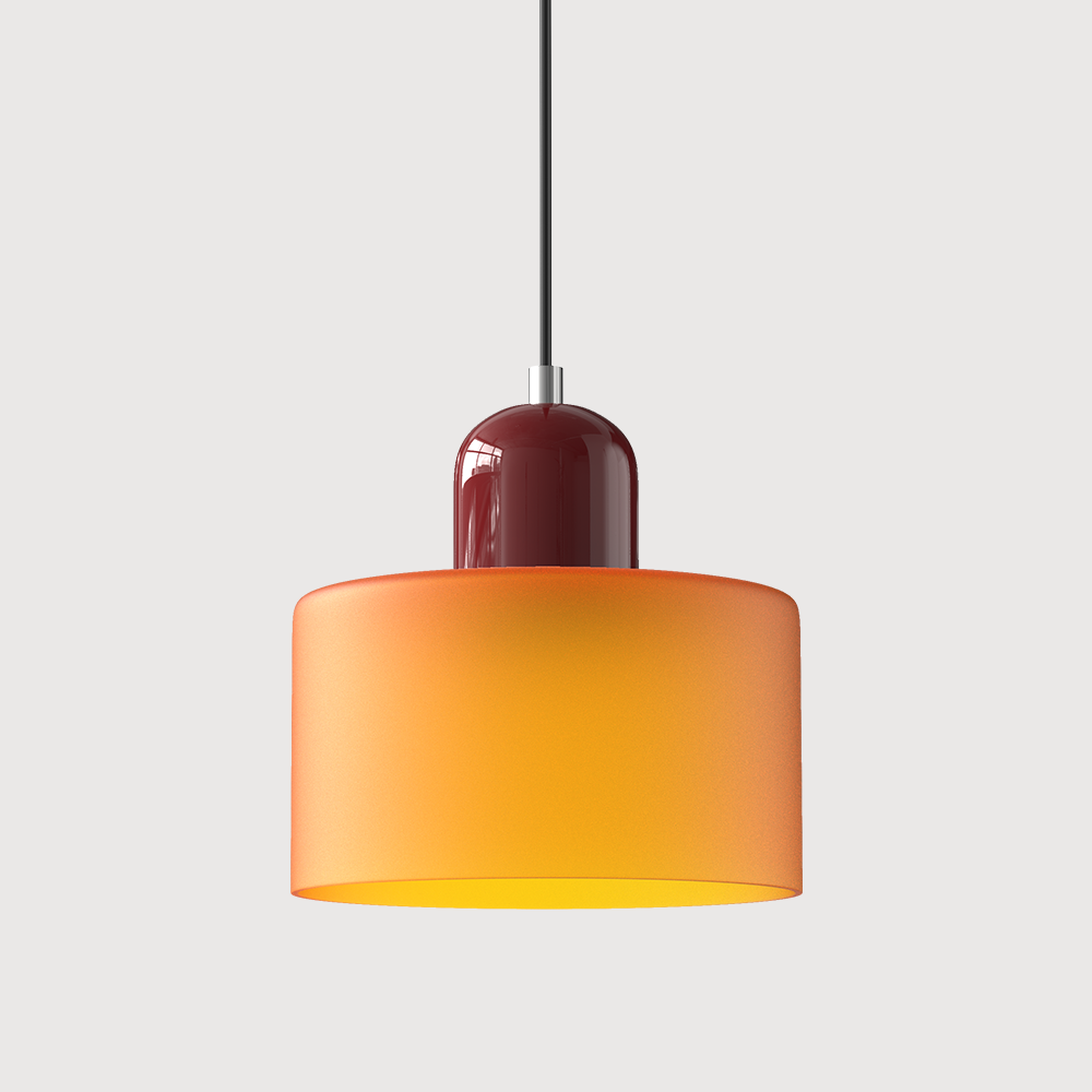Colored Glass Drum Pendant Light | 5.9 in Bauhaus Shade with Contrast Cap | 36 Color Combos, Adjustable Cord