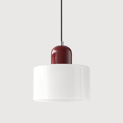 Colored Glass Drum Pendant Light | 5.9 in Bauhaus Shade with Contrast Cap | 36 Color Combos, Adjustable Cord