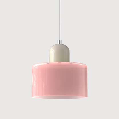 Colored Glass Drum Pendant Light | 5.9 in Bauhaus Shade with Contrast Cap | 36 Color Combos, Adjustable Cord
