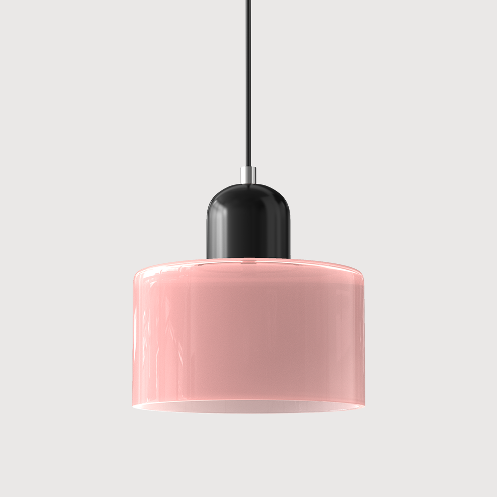 Colored Glass Drum Pendant Light | 5.9 in Bauhaus Shade with Contrast Cap | 36 Color Combos, Adjustable Cord