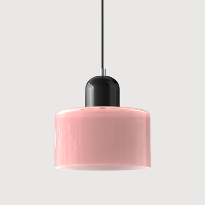 Colored Glass Drum Pendant Light | 5.9 in Bauhaus Shade with Contrast Cap | 36 Color Combos, Adjustable Cord