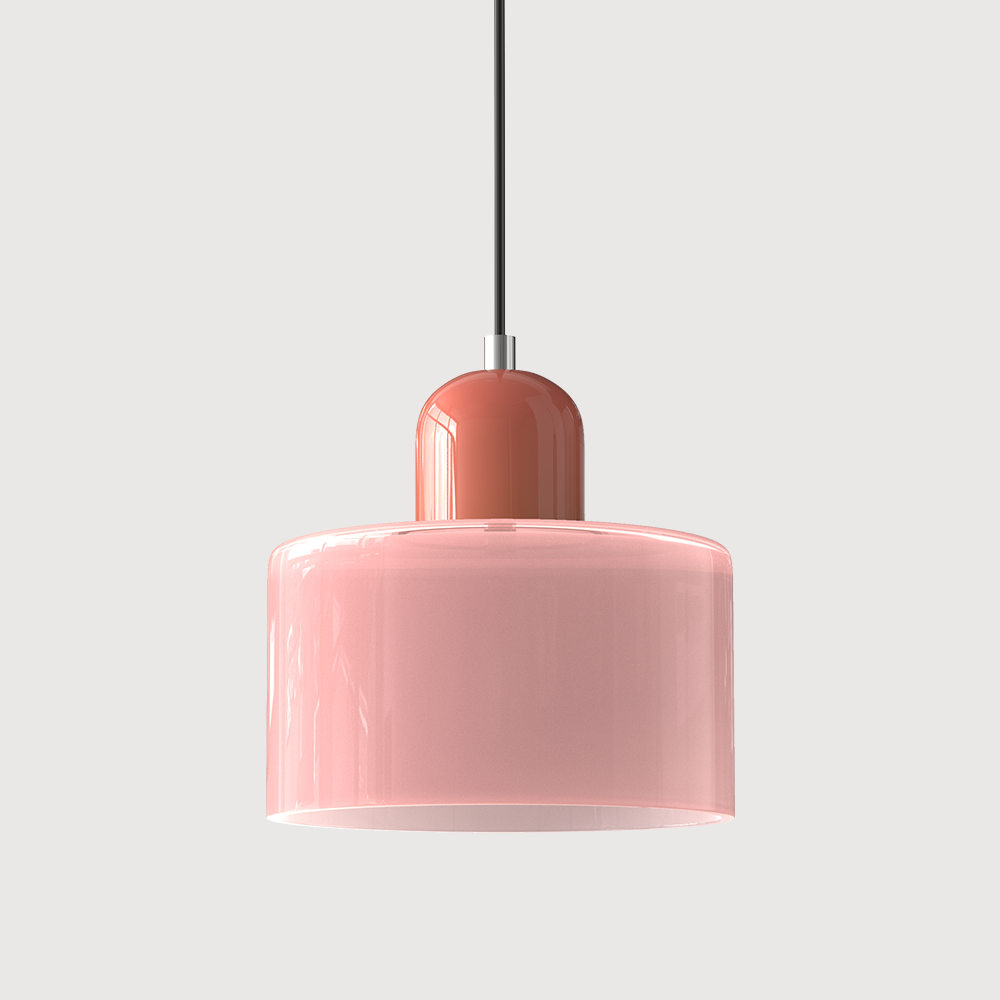 Colored Glass Drum Pendant Light | 5.9 in Bauhaus Shade with Contrast Cap | 36 Color Combos, Adjustable Cord