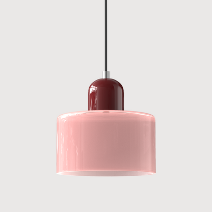 Colored Glass Drum Pendant Light | 5.9 in Bauhaus Shade with Contrast Cap | 36 Color Combos, Adjustable Cord