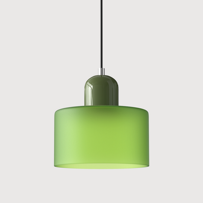 Colored Glass Drum Pendant Light | 5.9 in Bauhaus Shade with Contrast Cap | 36 Color Combos, Adjustable Cord