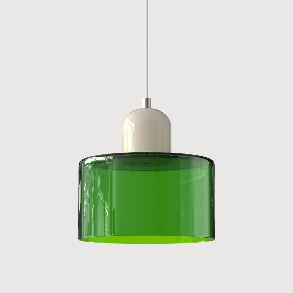 Colored Glass Drum Pendant Light | 5.9 in Bauhaus Shade with Contrast Cap | 36 Color Combos, Adjustable Cord