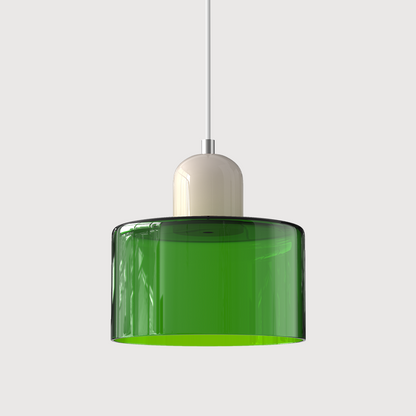Colored Glass Drum Pendant Light | 5.9 in Bauhaus Shade with Contrast Cap | 36 Color Combos, Adjustable Cord