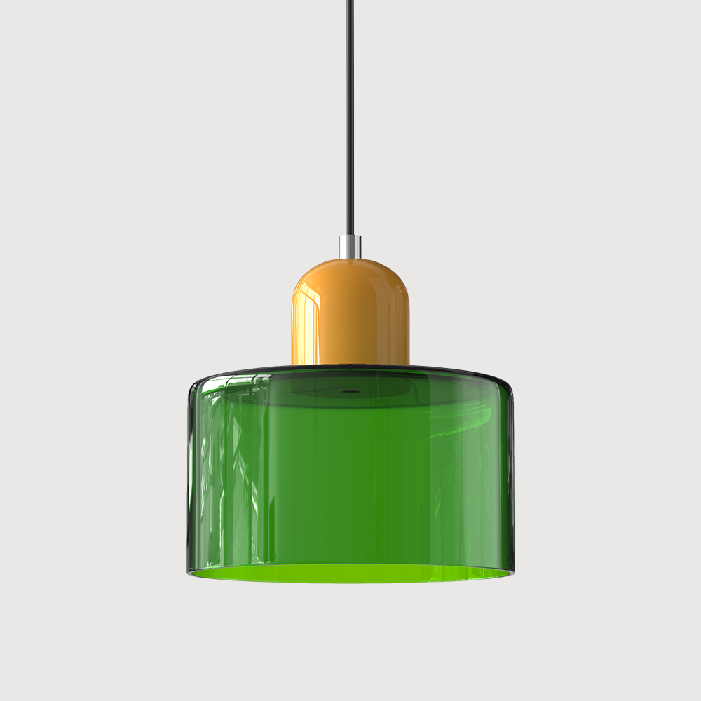 Colored Glass Drum Pendant Light | 5.9 in Bauhaus Shade with Contrast Cap | 36 Color Combos, Adjustable Cord