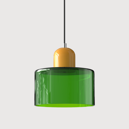 Colored Glass Drum Pendant Light | 5.9 in Bauhaus Shade with Contrast Cap | 36 Color Combos, Adjustable Cord