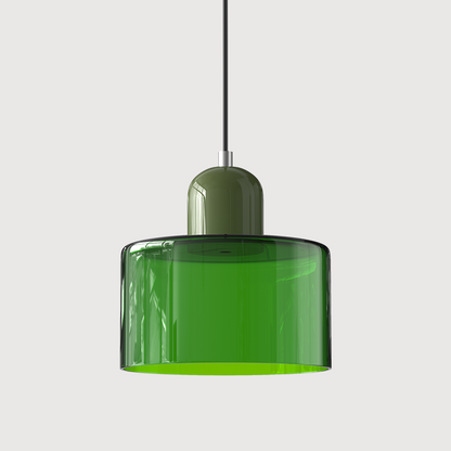 Colored Glass Drum Pendant Light | 5.9 in Bauhaus Shade with Contrast Cap | 36 Color Combos, Adjustable Cord