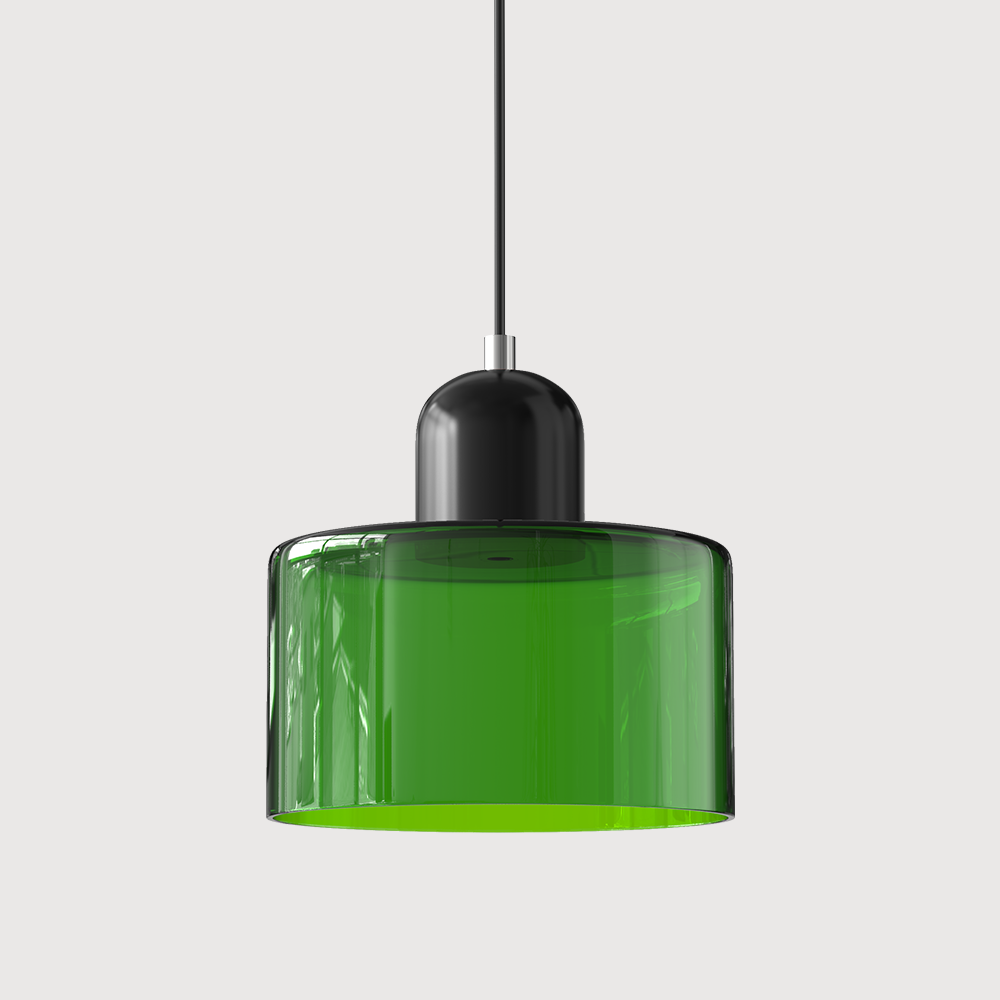 Colored Glass Drum Pendant Light | 5.9 in Bauhaus Shade with Contrast Cap | 36 Color Combos, Adjustable Cord