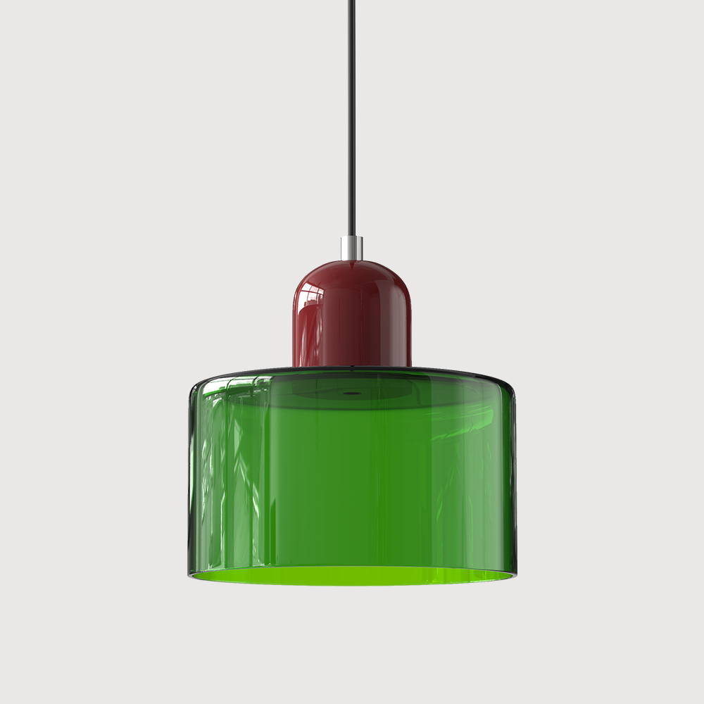 Colored Glass Drum Pendant Light | 5.9 in Bauhaus Shade with Contrast Cap | 36 Color Combos, Adjustable Cord
