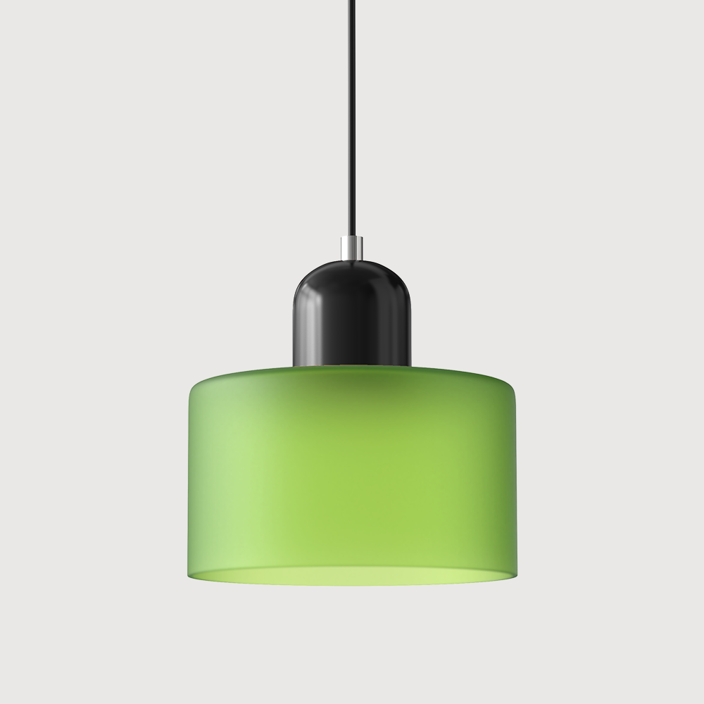 Colored Glass Drum Pendant Light | 5.9 in Bauhaus Shade with Contrast Cap | 36 Color Combos, Adjustable Cord