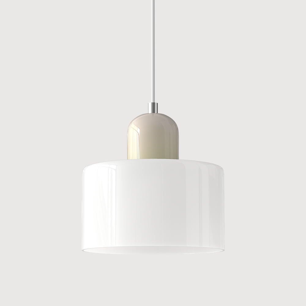 Colored Glass Drum Pendant Light | 5.9 in Bauhaus Shade with Contrast Cap | 36 Color Combos, Adjustable Cord