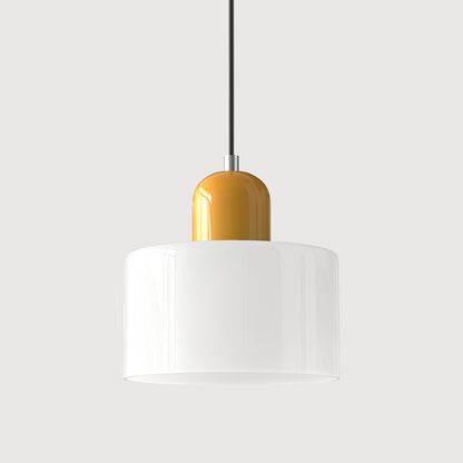 Colored Glass Drum Pendant Light | 5.9 in Bauhaus Shade with Contrast Cap | 36 Color Combos, Adjustable Cord