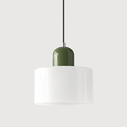 Colored Glass Drum Pendant Light | 5.9 in Bauhaus Shade with Contrast Cap | 36 Color Combos, Adjustable Cord