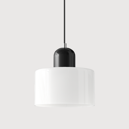Colored Glass Drum Pendant Light | 5.9 in Bauhaus Shade with Contrast Cap | 36 Color Combos, Adjustable Cord