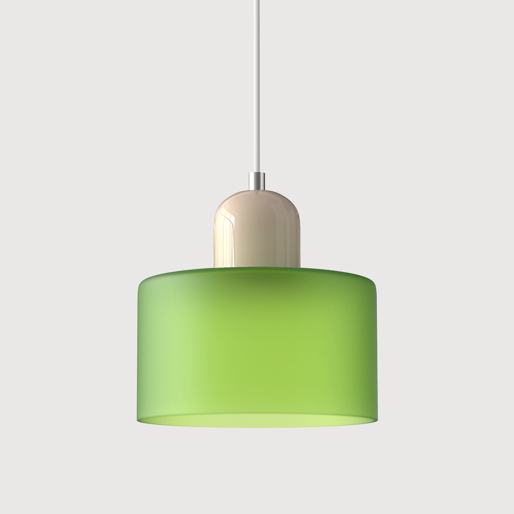 Colored Glass Drum Pendant Light | 5.9 in Bauhaus Shade with Contrast Cap | 36 Color Combos, Adjustable Cord