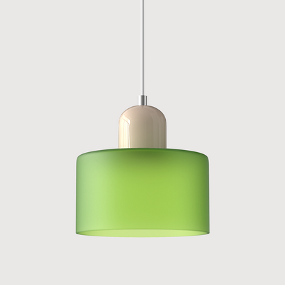 Colored Glass Drum Pendant Light | 5.9 in Bauhaus Shade with Contrast Cap | 36 Color Combos, Adjustable Cord