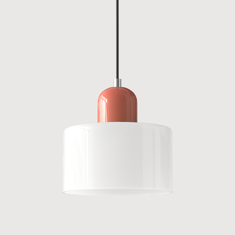 Colored Glass Drum Pendant Light | 5.9 in Bauhaus Shade with Contrast Cap | 36 Color Combos, Adjustable Cord