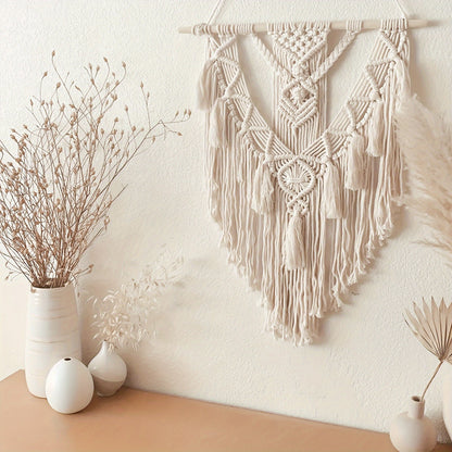 Macrame Wall Hanging | Handwoven Cotton Tapestry with Fringe