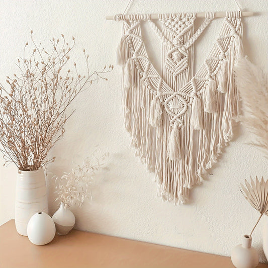 Macrame Wall Hanging | Handwoven Cotton Tapestry with Fringe