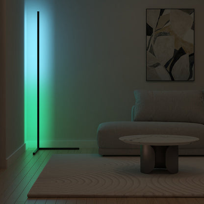 LED Corner Floor Lamp | 56 or 63 in Aluminum Light Bar, RGB or Tunable White | Remote Dimming, Black or White
